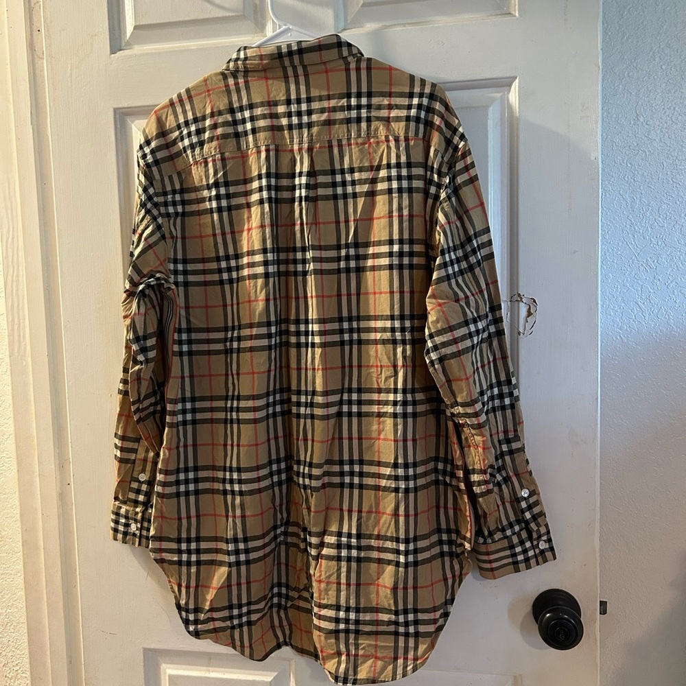 Burberry Beige Plaid Button-Down Shirt with Black & Red Accents - Picture 2 of 2